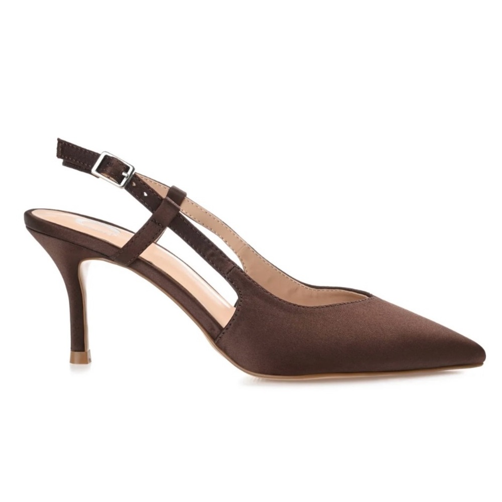 NWOB Journee Collection Knightly Slingback Satin Stiletto heels, Brown, size 7.5